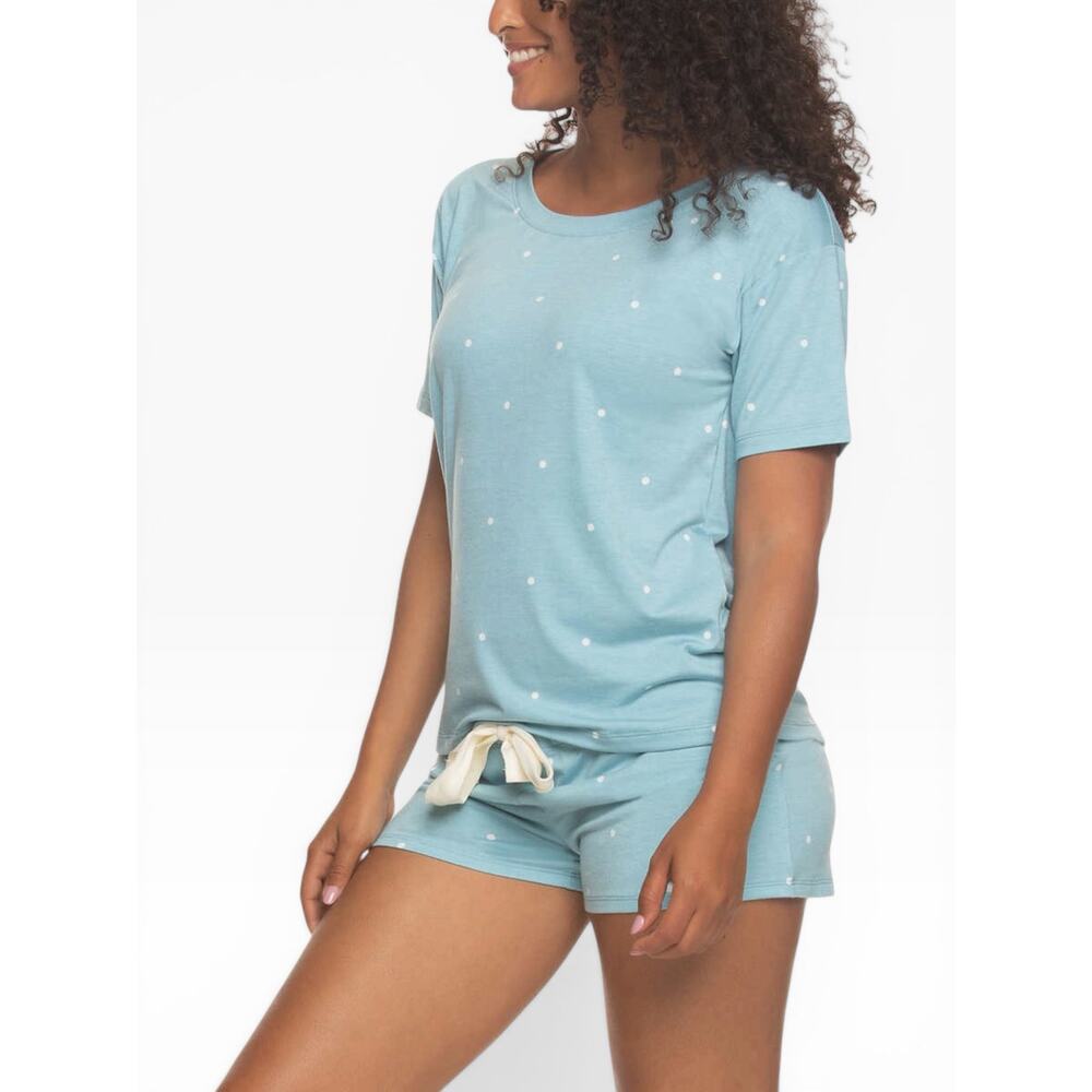 Felina 3pc Lounge Set Blue Dots Tee Shorts Pants Women XS NWT - Picture 3 of 5